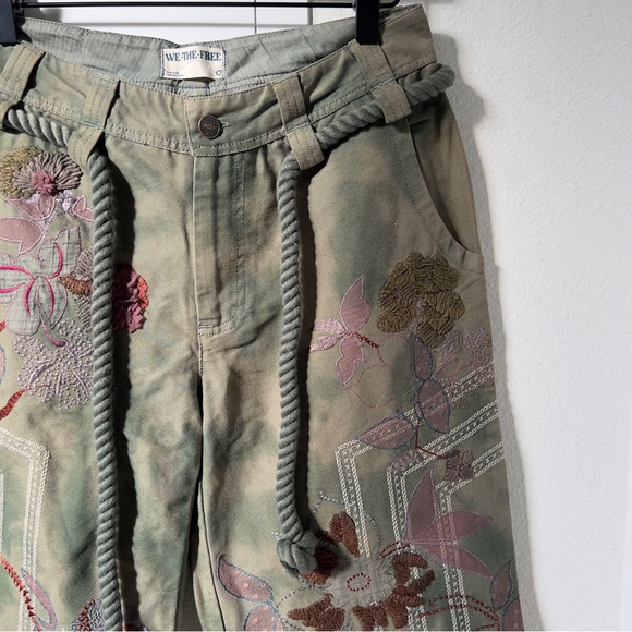 NWT Free People We The Free Electric Sands Embroidered Pants in Green - Picture 6 of 10